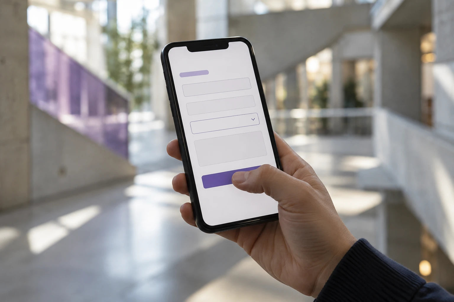 A person checking a mobile web form on a smartphone