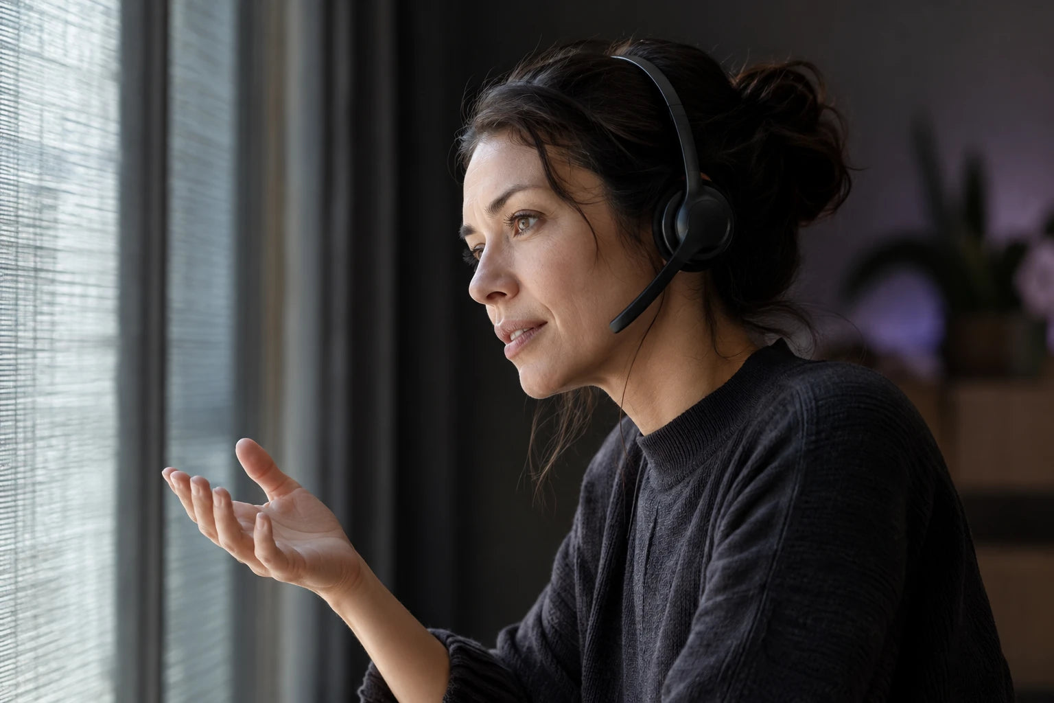 An illustrative remote professional conversation with a headset